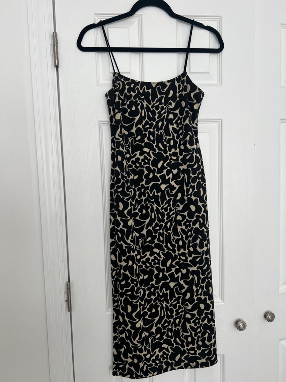 Zara Black and Cream Spaghetti-Strap Midi Slip Dress
